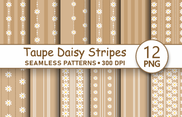 Download Taupe Daisy Stripes Seamless Patterns - Stripes Collection