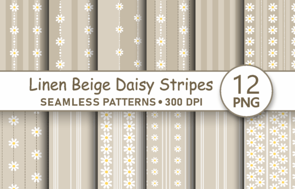 Download Beige Daisy Stripes Seamless Pattern Png - Stripes Collection